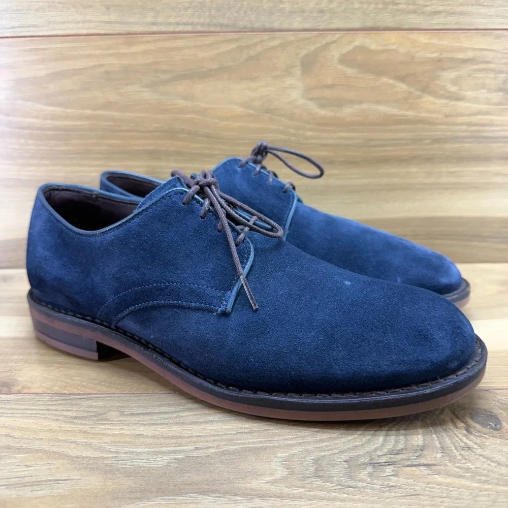 ALLEN EDMONDS Nomad Blue Suede Oxfords 8 D Feather Welt Business Casual